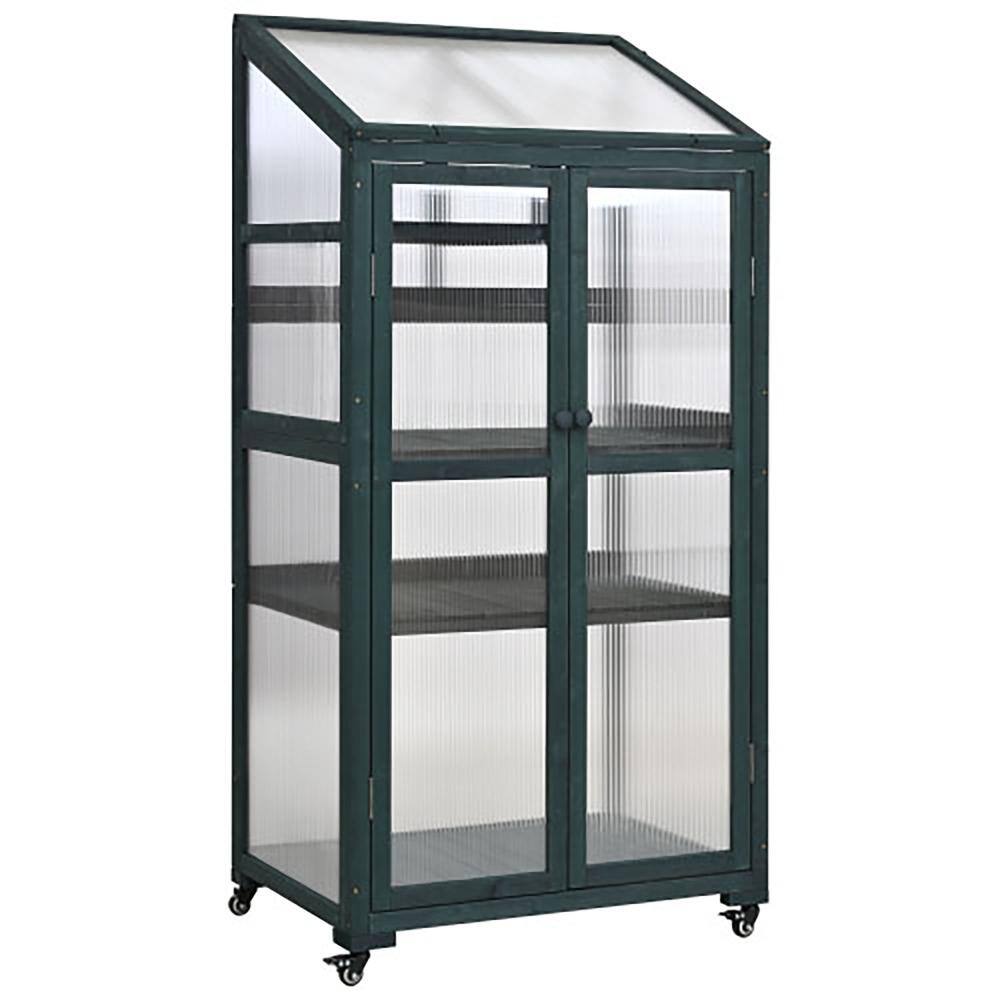 32 in. W x 22 in. D x 62 in. H Green Wood Outdoor Greenhouse Portable Cold Frame with Adjustable Shelves and Wheels price history on PriceWatchPro