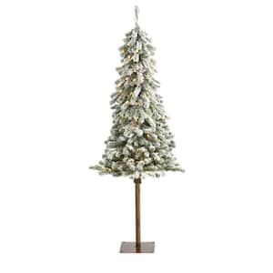 5 ft. Pre-Lit Flocked Alpine Christmas Artificial Tree with 150 Clear Lights