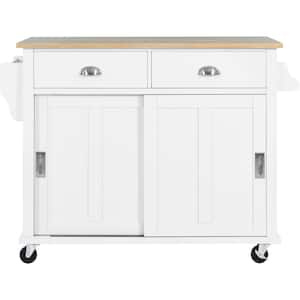 Oasis White Wood 52.2 in. Kitchen Island with Storage Cabinet and 2-Drawers