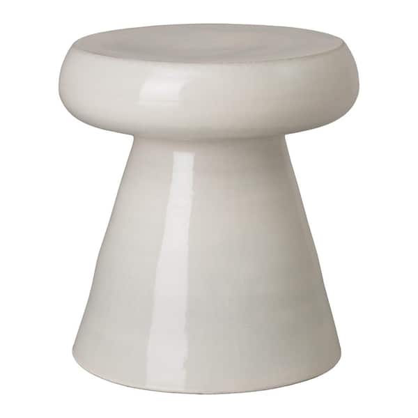 Emissary Mushroom 18 in. H Glossy Glaze White Round Ceramic Garden Stool