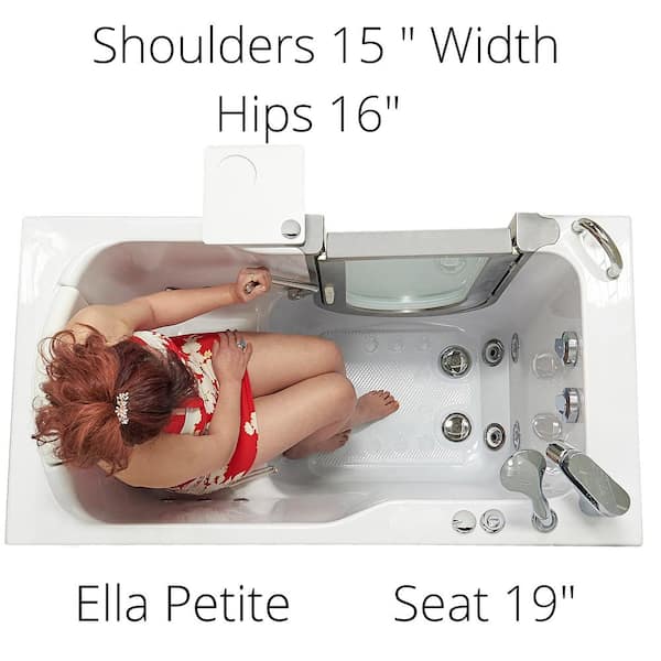 Petite 52 in. Acrylic Walk-In Whirlpool and MicroBubble Bathtub in White, Fast Fill Faucet, Heated Seat, RHS Dual Drain