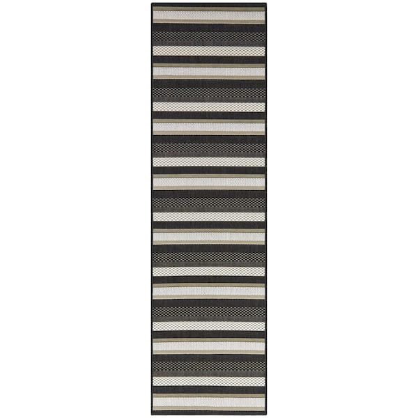 Hampton Bay Brown 2 x 7 Striped Doormat 2 ft. x 7 ft. Area Rug