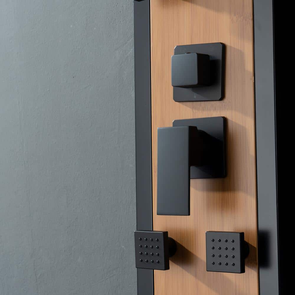 57'' Black and Bamboo Shower Panel System with Body Jets