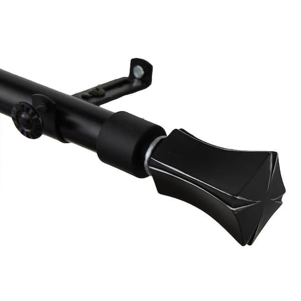 Rod Desyne 66 in. - 120 in. Telescoping Single Curtain Rod Kit in Black with Fort Finial