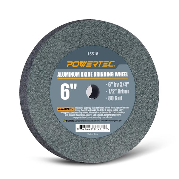 POWERTEC 6 in. x 3/4 in. 80-Grit 1/2 in. Arbor Aluminum Oxide Grinding Wheel for Bench Grinder