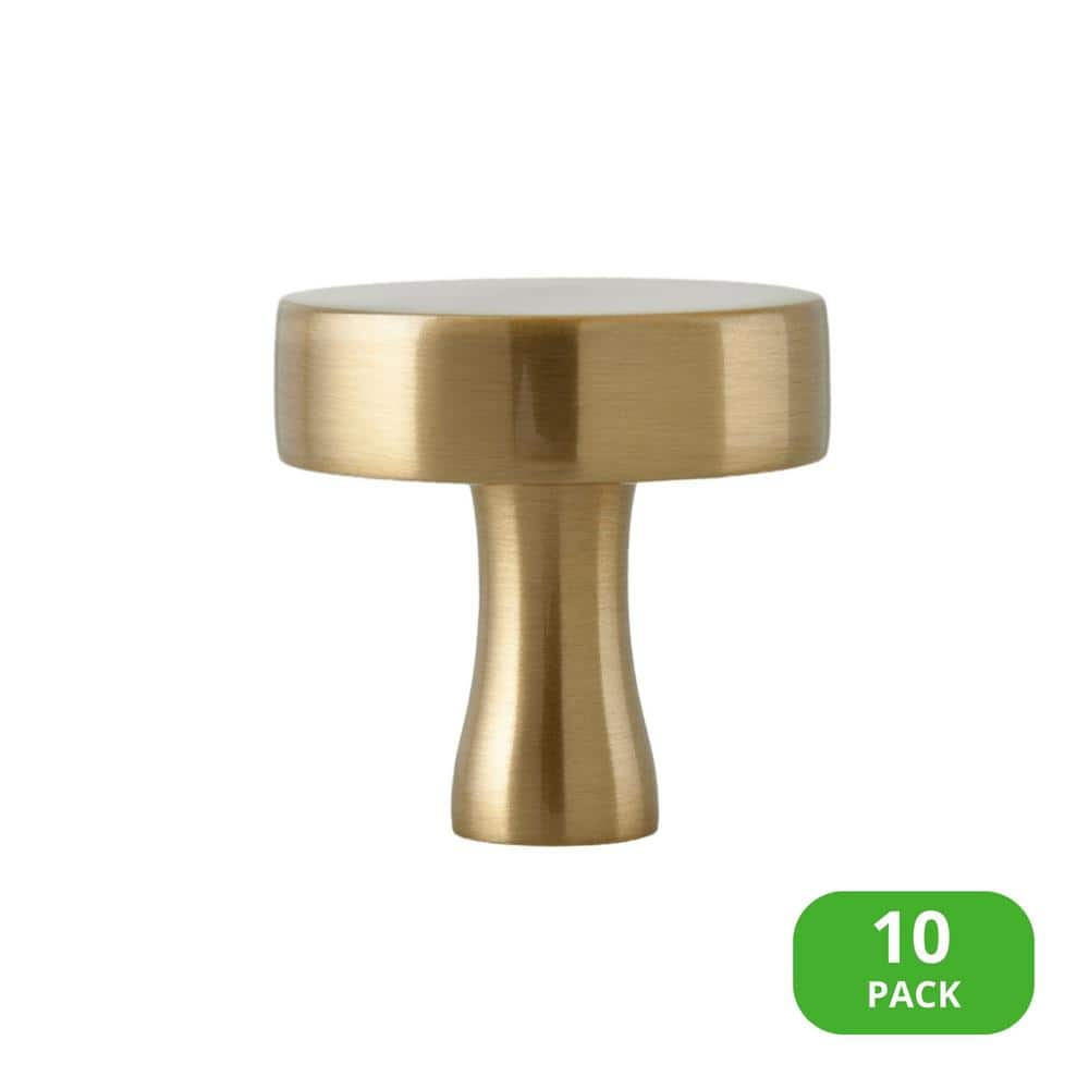 The Perfect 1-1/8 in. Satin Brass Cabinet Knob (10-Pack)