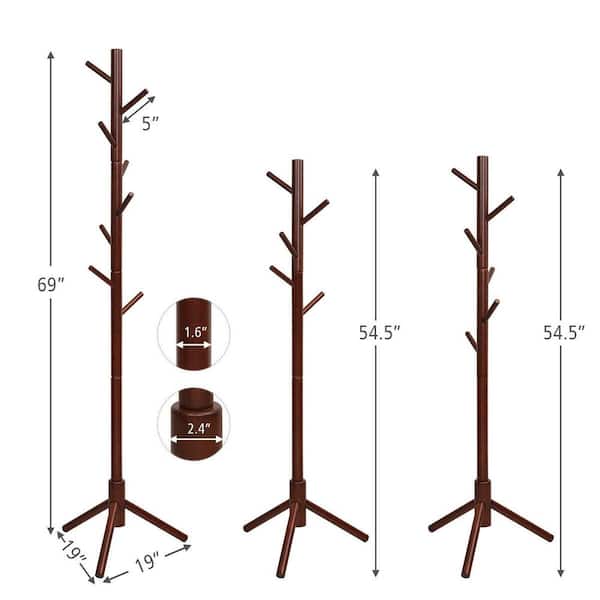  Wooden Coat Rack Freestanding Coat Tree with 4 Height