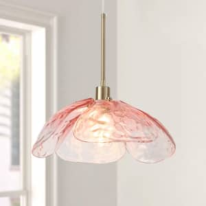 60-Watt 1-Light Pink Pendant Light with 4 Leaves Glass Shade, No Bulbs Included
