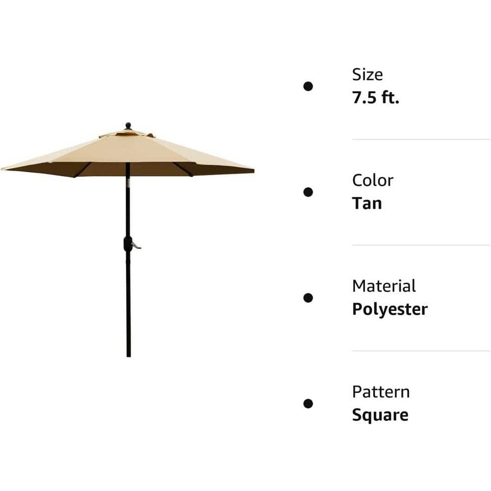 7.5 ft Tan Aluminum Market Patio Umbrella with Push Button Tilt