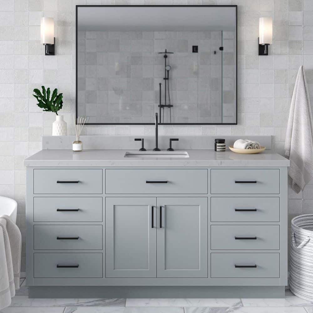 Hepburn 66 in. Single Sink Freestanding Bathroom Vanity in Gray with Carrara White Quartz Top price history on PriceWatchPro