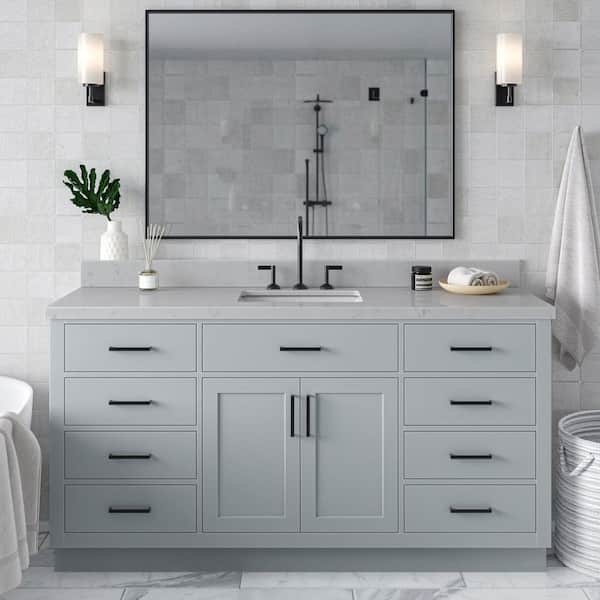Hepburn 66 in. W x 22 in. D x 36 in. H Single Sink Freestanding Bath Vanity in Grey with Carrara Quartz Top