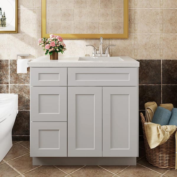 36 in. W x 21 in. D x 34.5 in. H in Shaker Dove Plywood Ready to Assemble Floor Vanity Sink Base Kitchen Cabinet