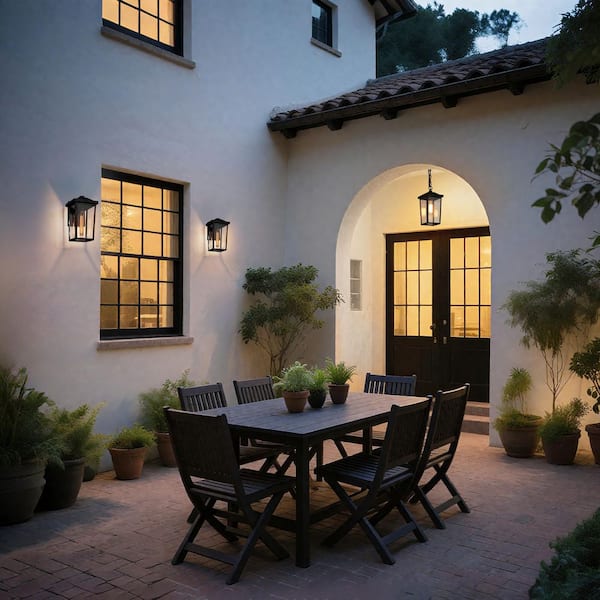 Matte Black Modern 1-Light Lantern Outdoor Hanging Geometric Hanging Pendant Light with Clear Glass Shade for Patio