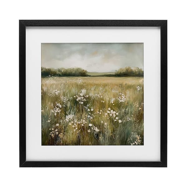 Neutral Field Of Flowers by Petal Prints Design 1 Piece Black Under Glass Framed Graphic Art Print 13 in. x 13 in.