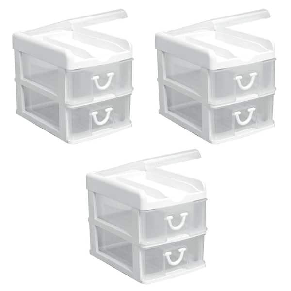 Mini 2 Drawer Desktop Organizer with Flip Top, White (3 Pack)