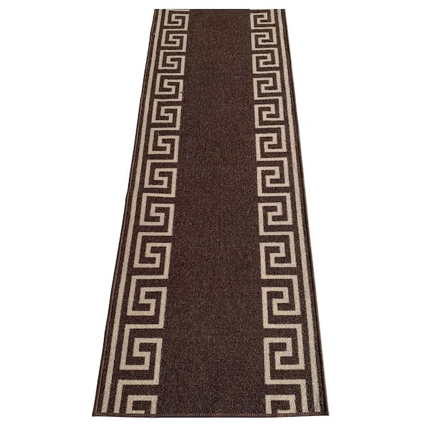 Greek Key Brown 31 in. W x 12 ft. L Runner Rug/Stair Runner 31.2 sq. ft.