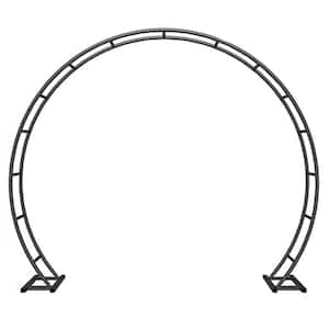 84 in. x 96 in. Metal Round Garden Arbor Archway with Ground Bases for Ceremony Decoration Black