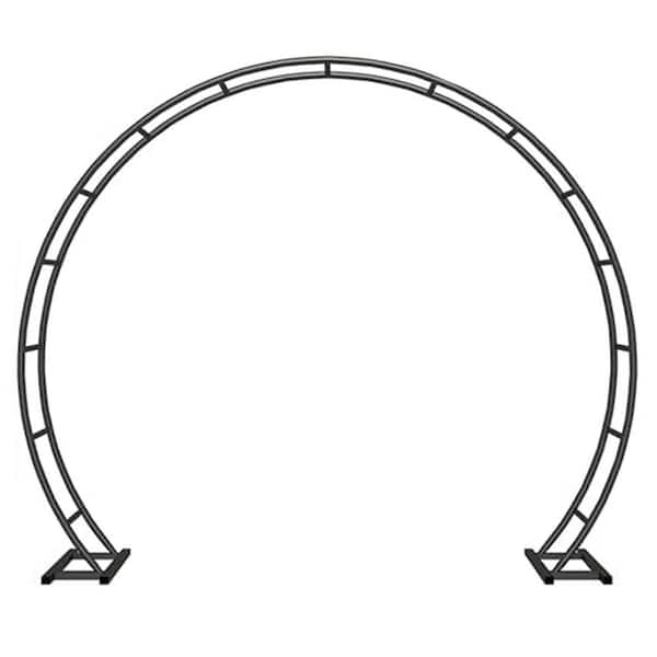 84 in. x 96 in. Metal Round Garden Arbor Archway with Ground Bases for Ceremony Decoration Black