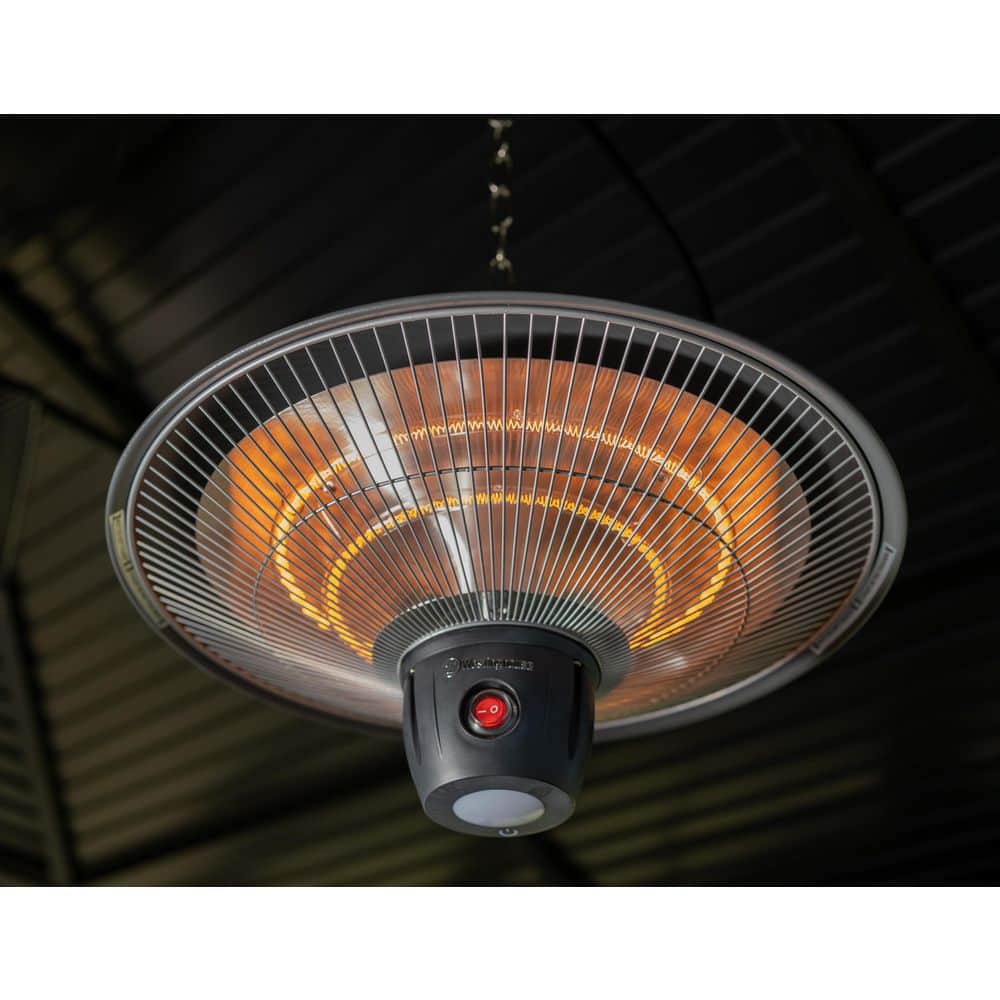 Silver Infrared Electric Hanging Outdoor Heater with Remote
