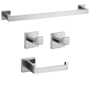 Wall Mounted 4 -Piece Bath Hardware Set with Towel Bar Towel Toilet Paper Holder Set Towel Hooks in Brushed Nickel