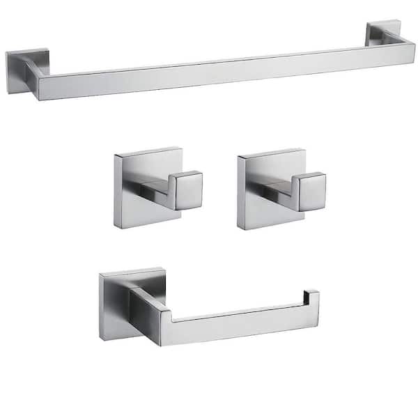 ATKING Wall Mounted 4 -Piece Bath Hardware Set with Towel Bar Towel Toilet Paper Holder Set Towel Hooks in Brushed Nickel