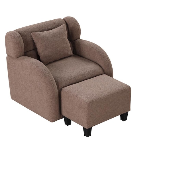 Harper & Bright Designs Brown 360° Swivel Teddy Short Plush Particle Velvet Accent Armchair with Ottoman and Lumbar Throw Pillow