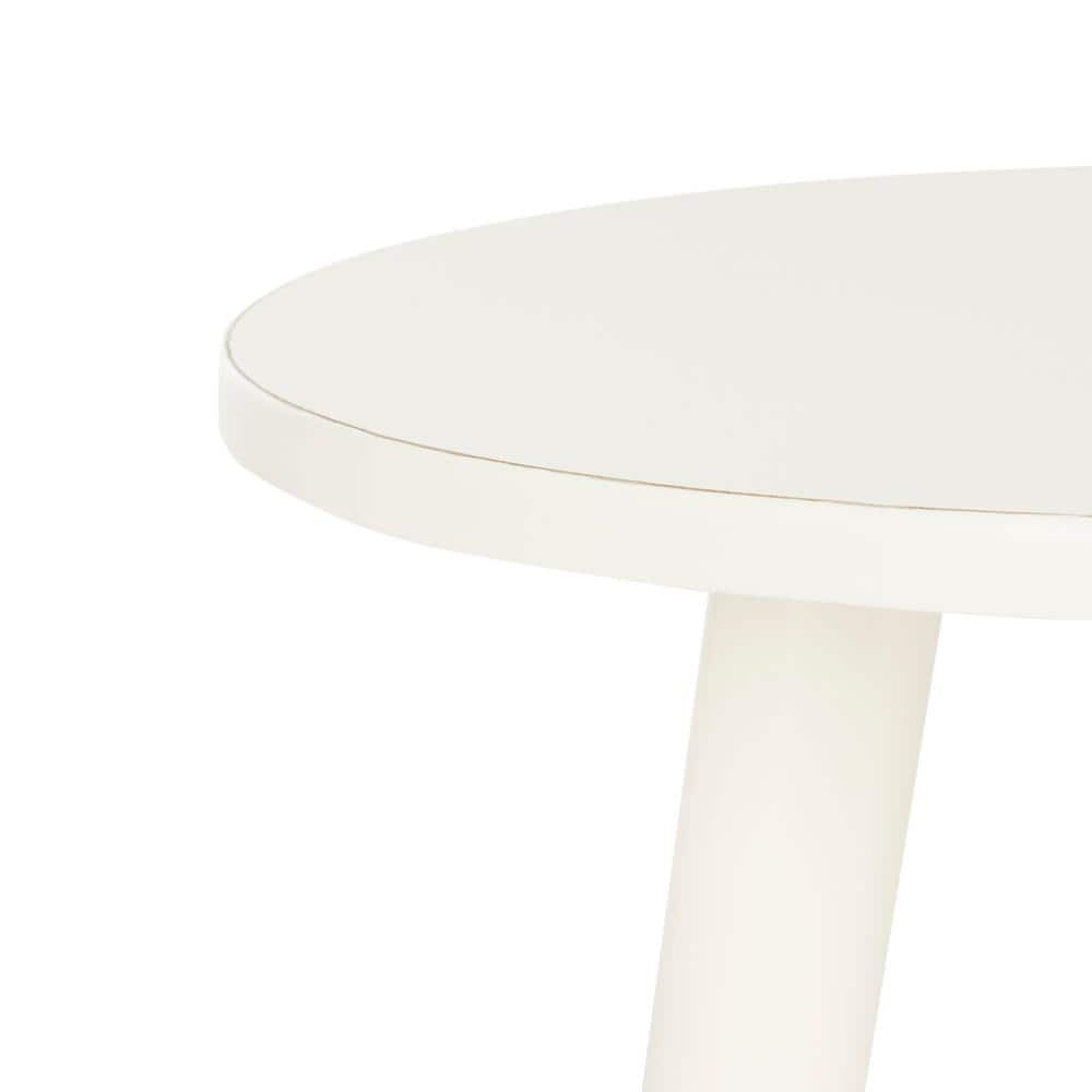 Distressed White Round Pine Wood Accent Table