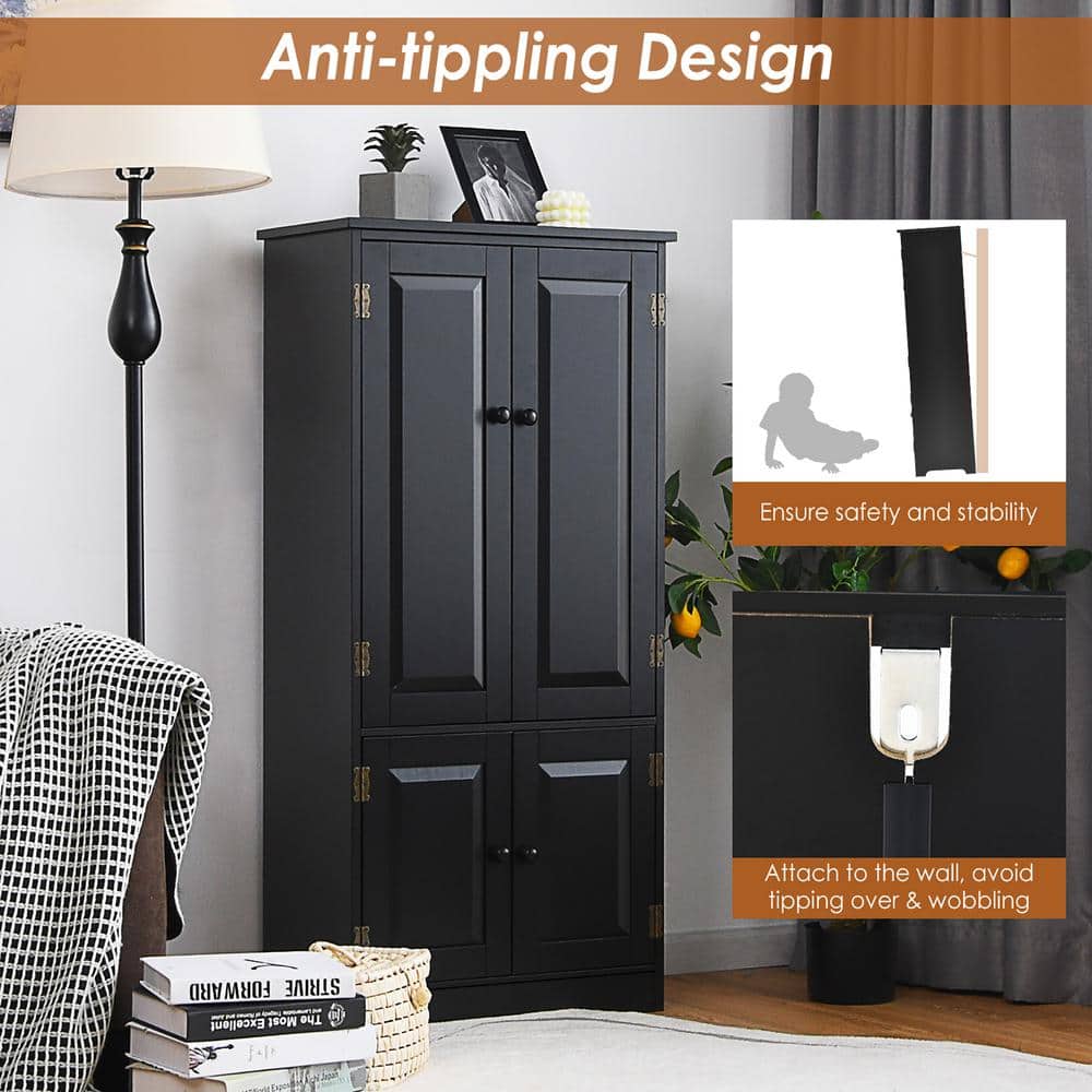 Black MDF Lockable Floor Cabinet with Adjustable Shelves