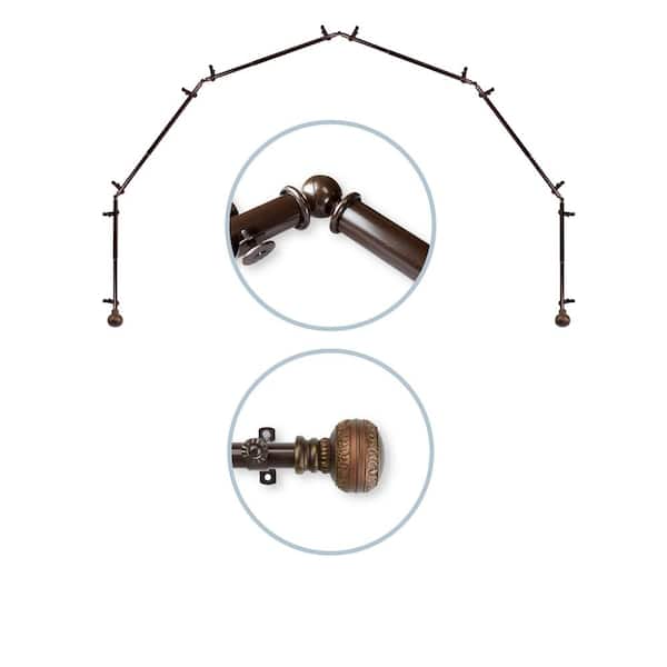 Rod Desyne 28 in. - 48 in. Ornament 6-Sided 13/16 in. Dia Bay Window Single Curtain Rod in Cocoa