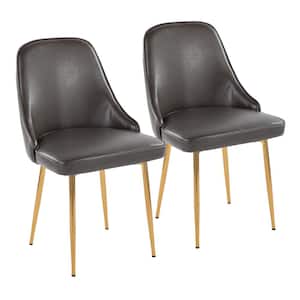 Marcel Grey Faux Leather & Gold Metal Side Dining Chair (Set of 2)