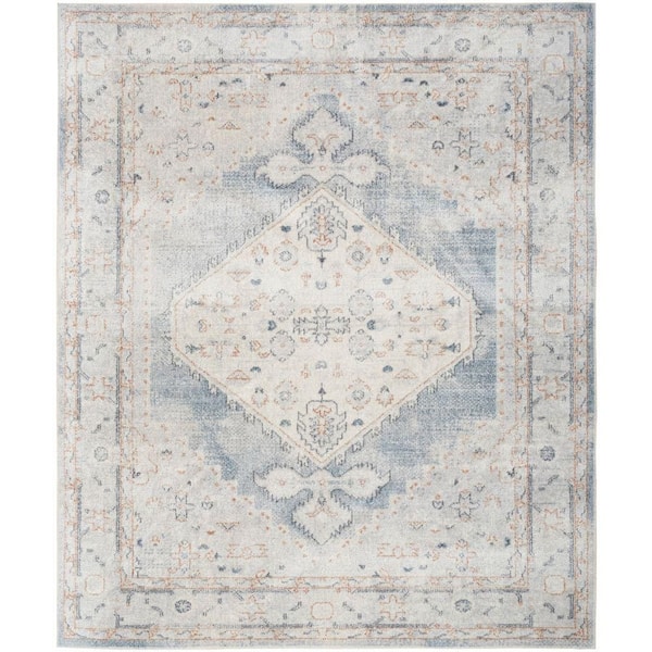 Astra Machine Washable Light Blue 9 ft. x 12 ft. Vintage Persian Area Rug
