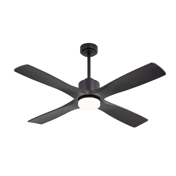48 in. (4 ft.) DC Indoor Ceiling Fan with Integrated LED, 4 Solid Wood Blades, Black