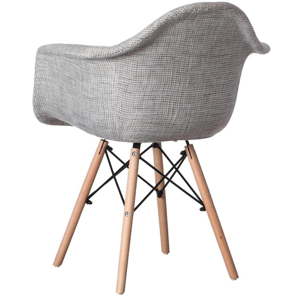 Gray Fabric Armchair with Beech Wood Legs, Set of 2