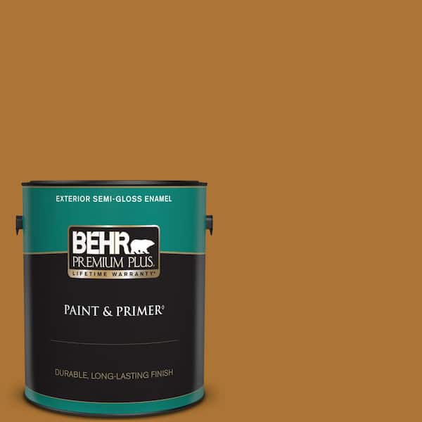 BEHR PREMIUM PLUS 1 gal. #S-H-320 Enchanting Ginger Semi-Gloss Enamel Exterior Paint & Primer