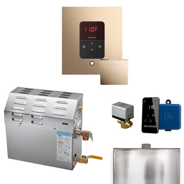 MS 6 kW (6000 W) Steam Shower Generator Package with square iTempo Control in Polished Gold and Accessories