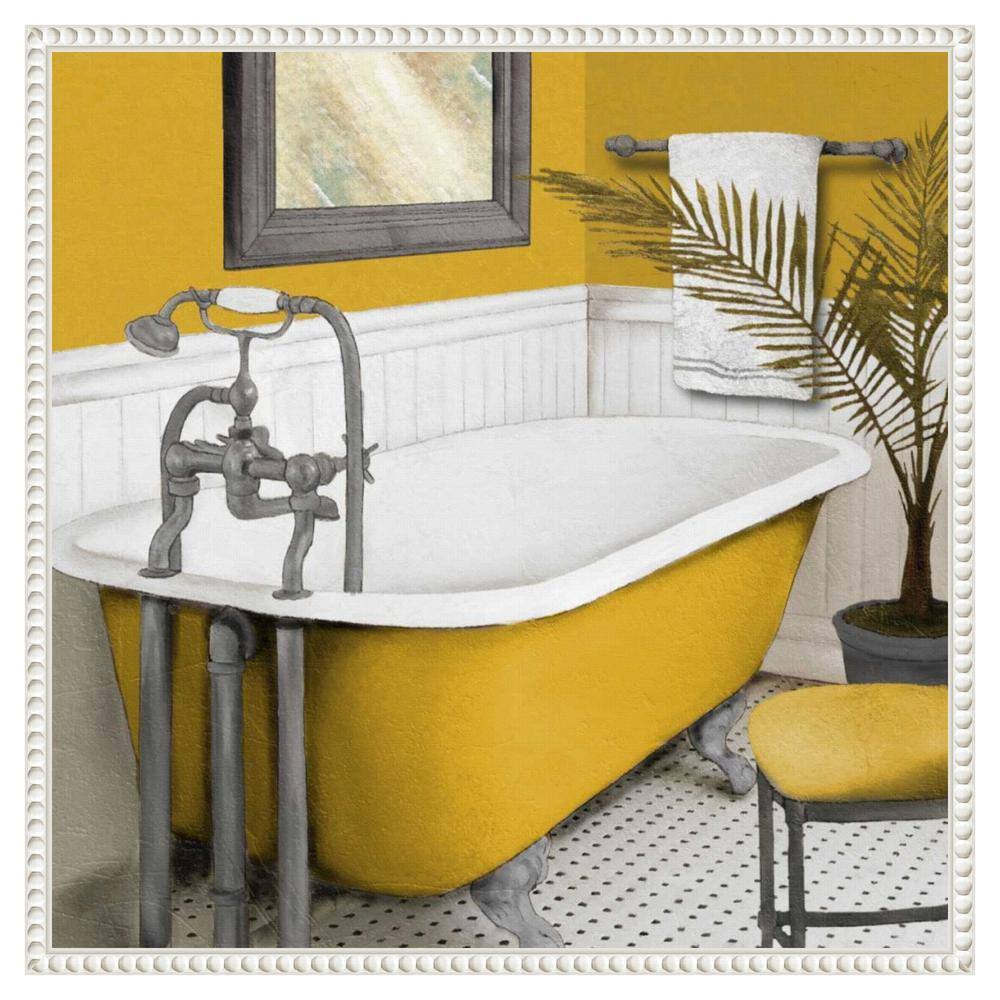 Sunny Bath I Yellow and White Canvas Wall Art with Beaded Frame