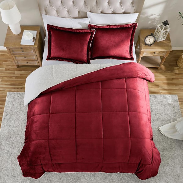 3 pc DKNY outlet Red Sherpa comforter set !