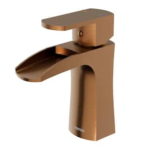 Kassel Single-Handle Single-Hole Basin Bathroom Faucet with Matching Pop-Up Drain in Brushed Copper