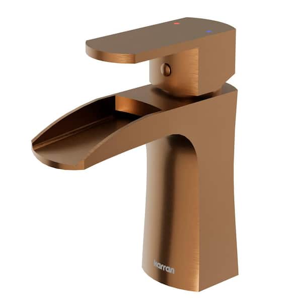Karran Kassel Single-Handle Single-Hole Basin Bathroom Faucet with Matching Pop-Up Drain in Brushed Copper