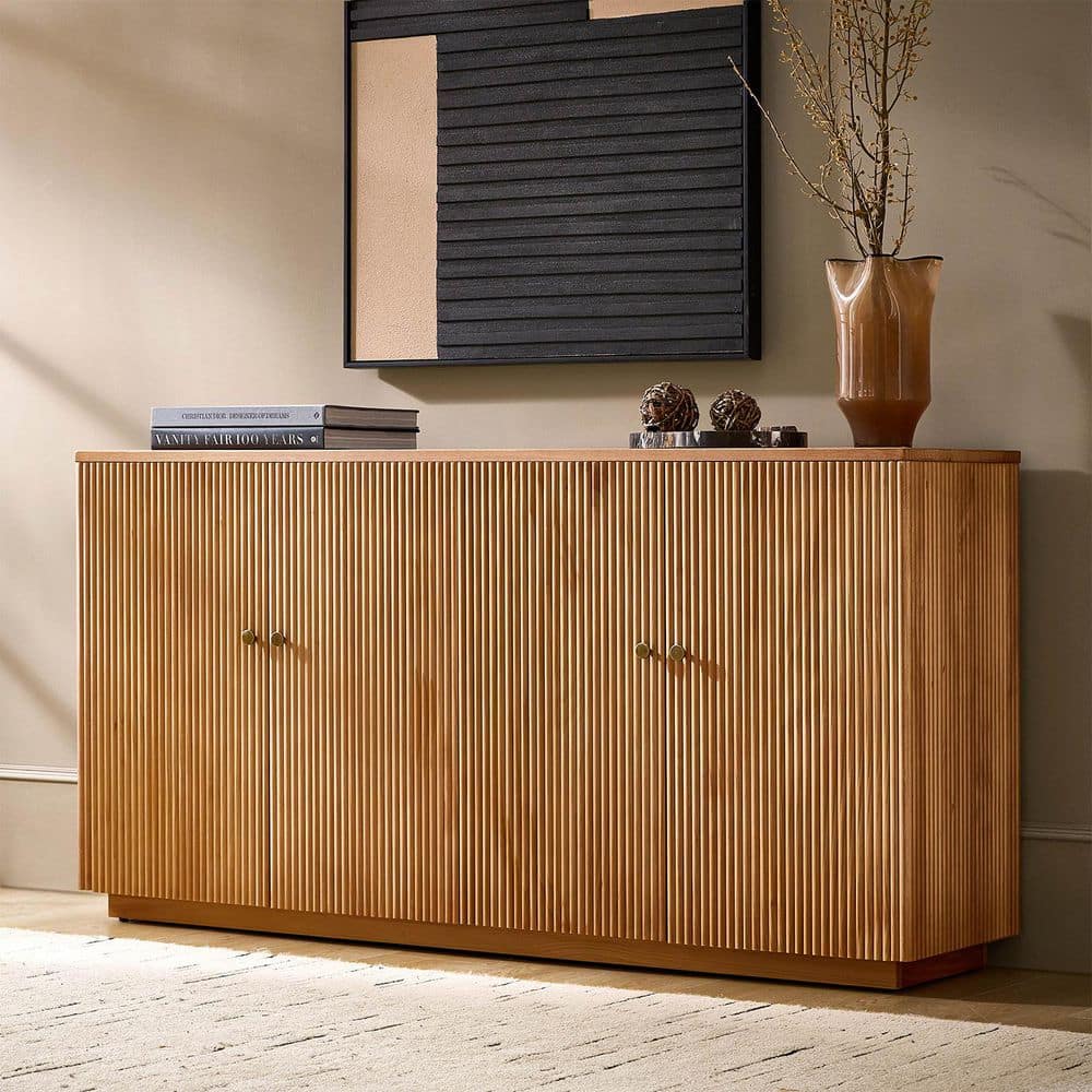 JAYDEN CREATION Lucy Teak 63 in. Wide 4-Door Wood Sideboard with