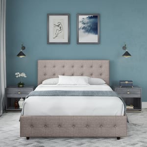 Sherry Upholstered Bed w/Storage, Grey Linen Full