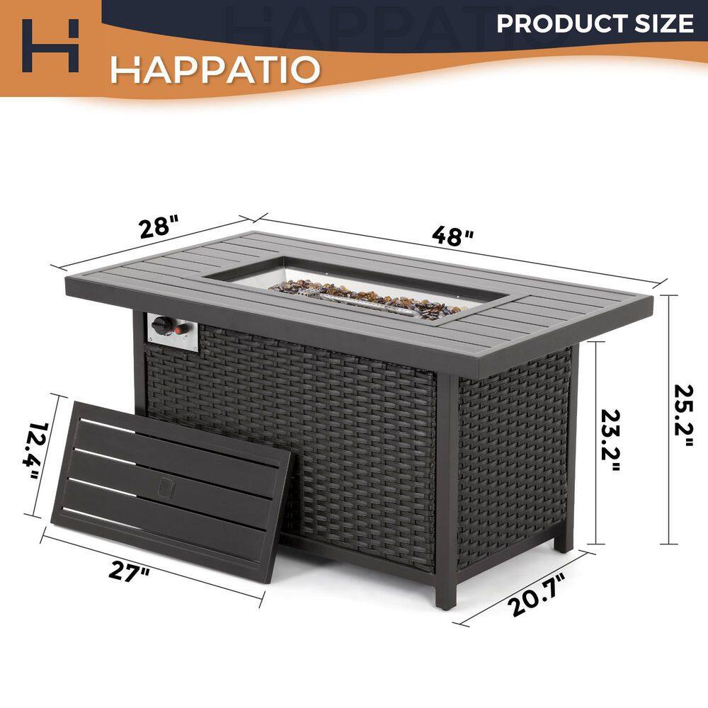 48-Inch Black Aluminum and Wicker Gas Fire Pit Table
