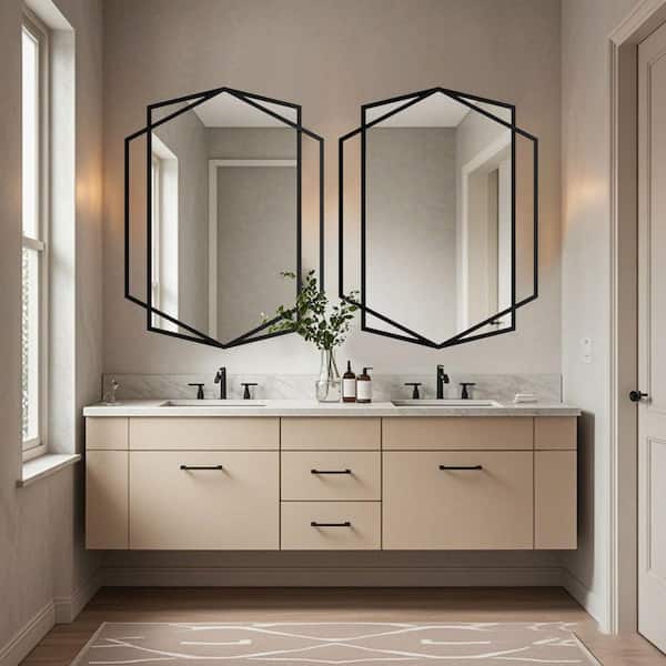 LuxHomez 30 in. W x 40 in. H Hexagonal Rectangular Black Metal
