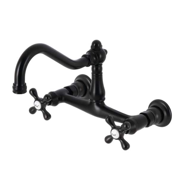 Kingston Brass Vintage 2-Handle Wall-Mount Bathroom Faucets in Matte Black