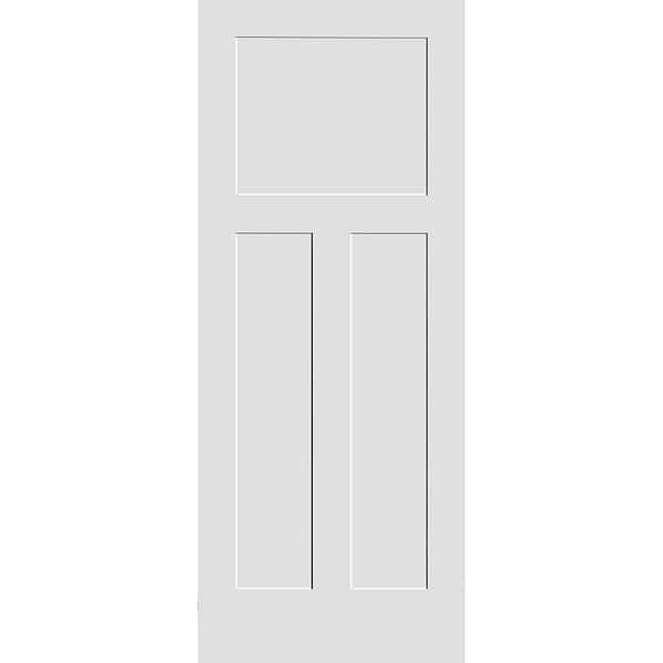 CODEL DOORS 18 in. x 80 in. Craftsman 3-Panel Solid Wood Core White Primed Smooth MDF Interior Door Slab