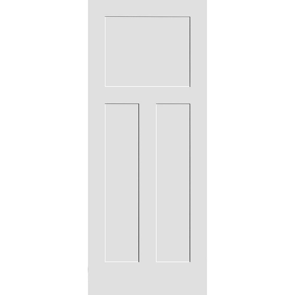 28 in. x 80 in. Craftsman 3-Panel Wood Core White Primed Smooth MDF Interio