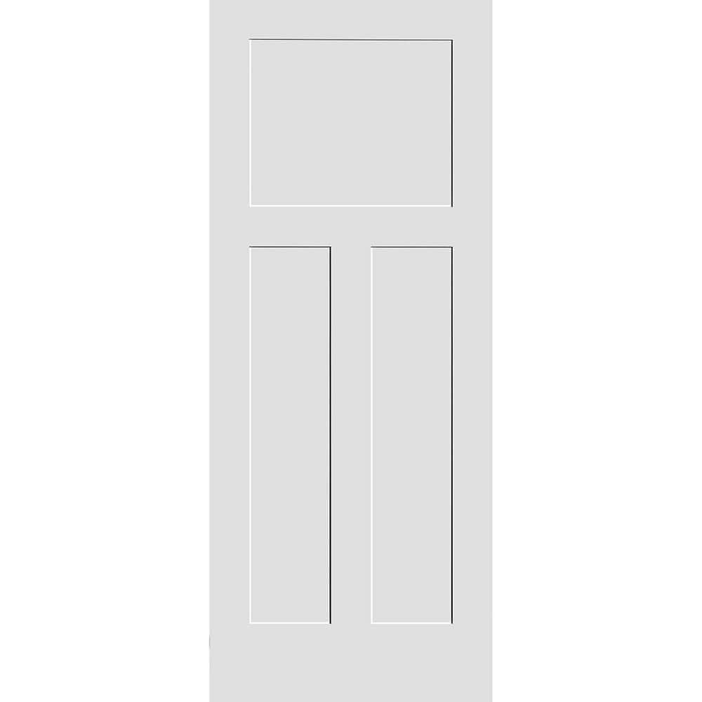 30 in. x 80 in. Craftsman 3-Panel Wood Core White Primed Smooth MDF Interio