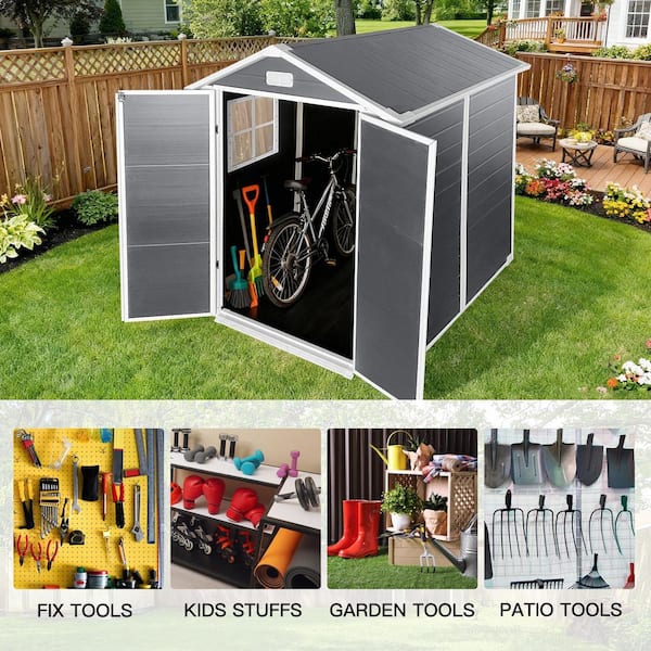 人文 #OUTDOOR VAMOP 6 ft. W x 6 ft. D Plastic Shed with Lockable Door, Window