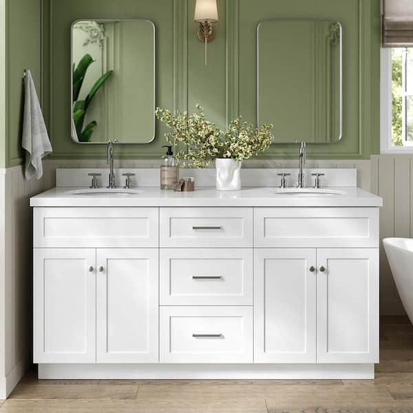ARIEL Hamlet 67 in. W x 22 in. D x 36 Double Sink Freestanding Bath Vanity in White with Pure White Quartz Top