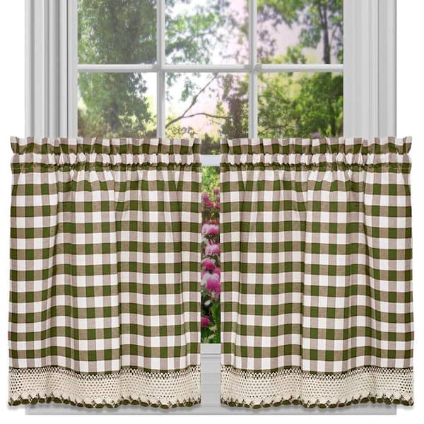 ACHIM Buffalo Check Sage Polyester/Cotton Light Filtering Rod Pocket Curtain Tier Pair 58 in. W x 24 in. L